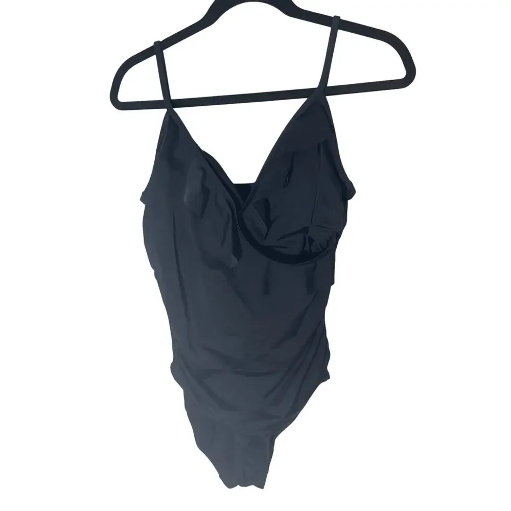 Time & Tru L Push Up Ruched Women's Black One Piece Bikini Pin Up Retro Femme